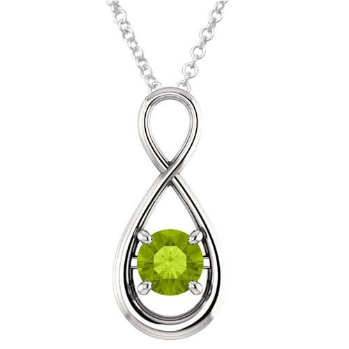 Sterling Silver 0.80 tcw. Genuine 6mm Peridot Infinity Pendant with 18" Chain