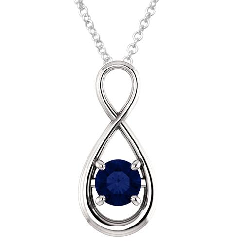 Sterling Silver 1.00 tcw. Created 6mm Sapphire Infinity Pendant with 18" Chain