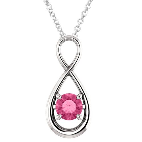 Sterling Silver 1.50 tcw. Created 6mm Pink Tourmaline Infinity Pendant with 18" Chain