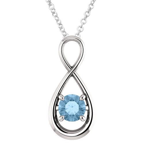 Sterling Silver 0.95 tcw. Genuine 6mm Blue Topaz Infinity Pendant with 18" Chain
