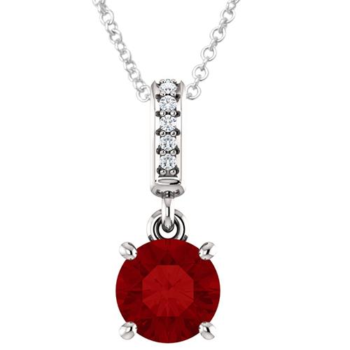 Elite Jewels 10K White Gold 1.00 tcw. Genuine 6mm Created Ruby & Diamond Pendant with 18" Chain