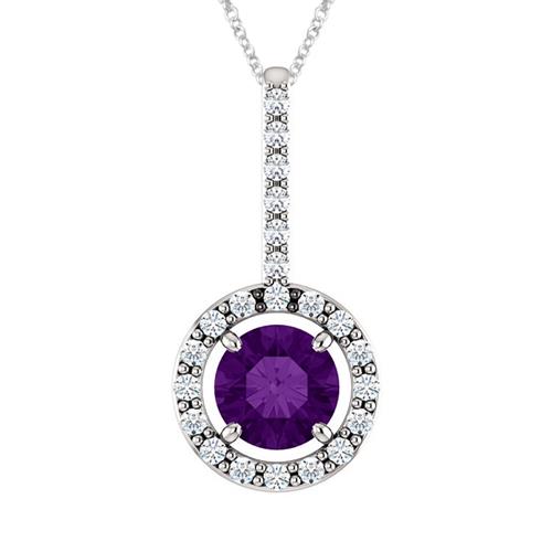 Elite Jewels 10K White Gold 0.45 tcw. Genuine 5mm Amethyst & Created White Sapphire Pendant with 18" Chain
