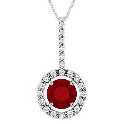 Elite Jewels 10K White Gold 0.55 tcw. 5mm Created Ruby & Created White Sapphire Pendant with 18" Chain