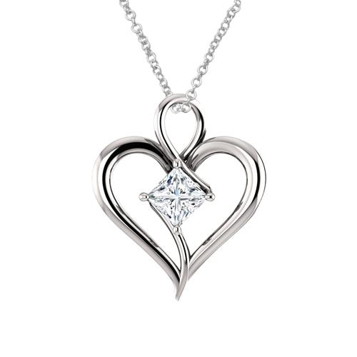 Elite Jewels Silver Genuine 0.65 tcw. 5mm White Topaz Heart Pendant with 18" Chain