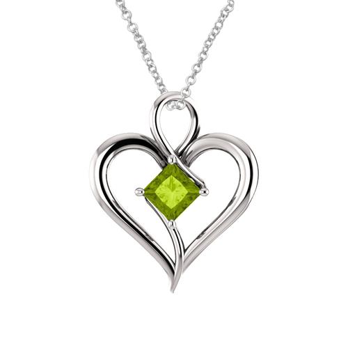 ELITE JEWELS  Genuine 0.65 Tcw. 5MM Peridot Heart Pendant With 18" Chain In Silver
