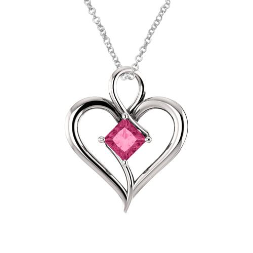 Elite Jewels Silver 0.70 tcw. 5mm Created Pink Sapphire Heart Pendant with 18" Chain