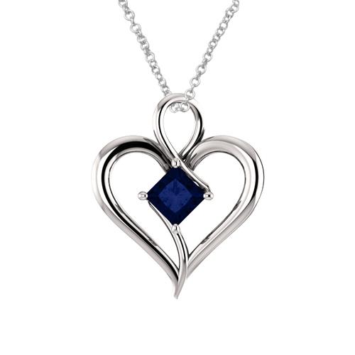 Elite Jewels Silver 0.75 tcw. 5mm Created Sapphire Heart Pendant with 18" Chain