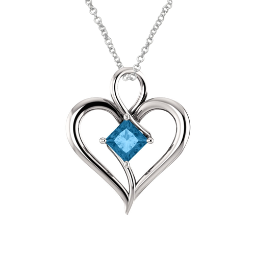 Elite Jewels Silver Genuine 0.65 tcw. 5mm Blue Topaz Heart Pendant with 18" Chain