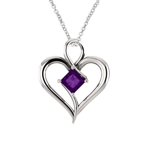 Elite Jewels Silver Genuine 0.60 tcw. 5mm Amethyst Heart Pendant with 18" Chain