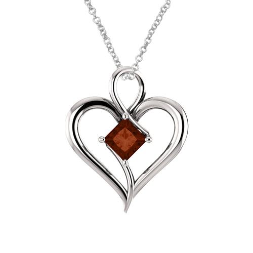 ELITE JEWELS  Genuine 0.75 Tcw. 5MM Garnet Heart Pendant With 18" Chain In Silver