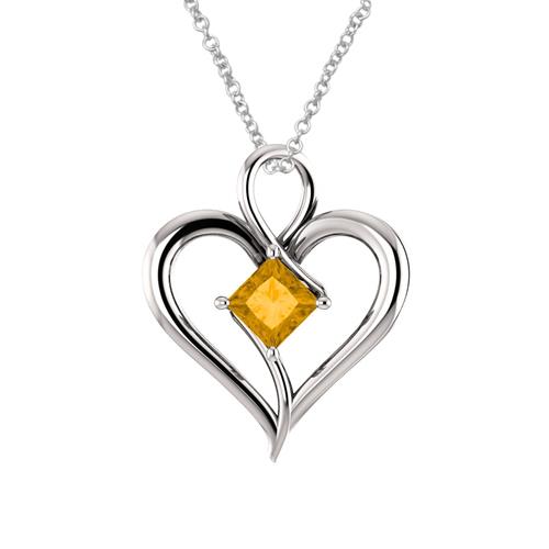 Elite Jewels Silver Genuine 0.60 tcw. 5mm Citrine Heart Pendant with 18" Chain