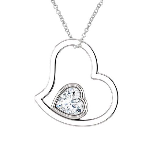Elite Jewels Sterling Silver Genuine 0.85 tcw. 6mm White Topaz Heart Pendant with 18" Chain