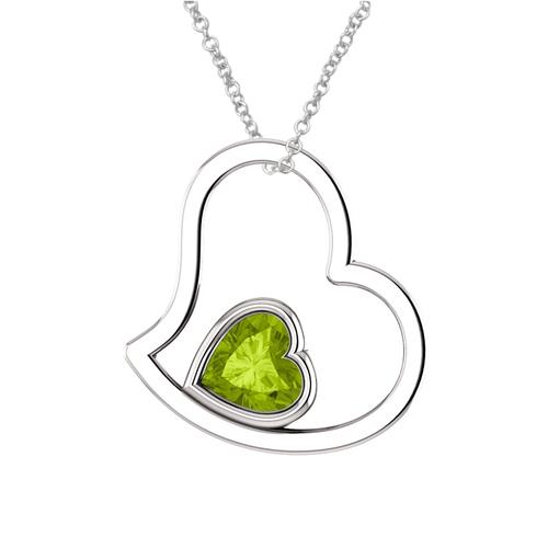 Elite Jewels Sterling Silver Genuine 0.70 tcw. 6mm Peridot Heart Pendant with 18" Chain