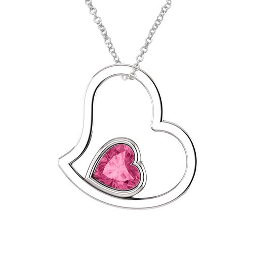 Elite Jewels Sterling Silver 0.85 tcw. 6mm Created Pink Sapphire Heart Pendant with 18" Chain