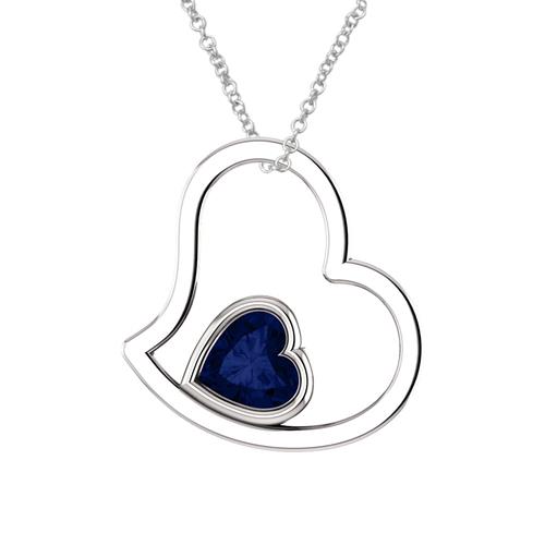 Elite Jewels Sterling Silver 0.85 tcw. 6mm Created Sapphire Heart Pendant with 18" Chain