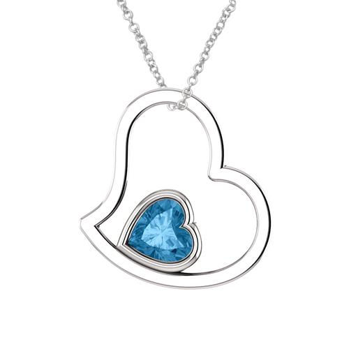 Elite Jewels Sterling Silver Genuine 0.85 tcw. 6mm Blue Topaz Heart Pendant with 18" Chain