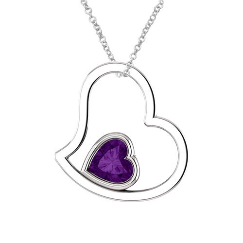 Elite Jewels Sterling Silver Genuine 0.70 tcw. 6mm Amethyst Heart Pendant with 18" Chain
