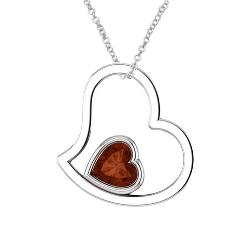 Elite Jewels Sterling Silver Genuine 0.85 tcw. 6mm Garnet Heart Pendant with 18" Chain