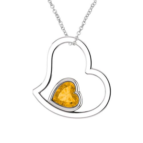 Elite Jewels Sterling Silver Genuine 0.60 tcw. 6mm Citrine Heart Pendant with 18" Chain