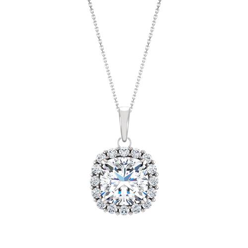 Elite Jewels Sterling Silver Genuine 0.8 tcw. 6mm Cushion White Topaz & Created White Sapphire Pendant with 18" Chain