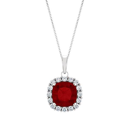 Elite Jewels Sterling Silver 1.20 tcw. 6mm Cushion Created Ruby & Created White Sapphire Pendant with 18" Chain
