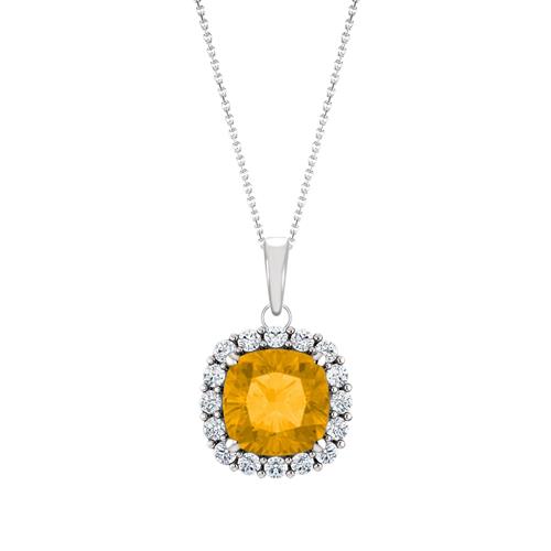Image 1 of 1.. Elite Jewels Sterling Silver Genuine 0.85 tcw. 6mm Cushion Citrine & Created White Sapphire Pendant with 18" Chain