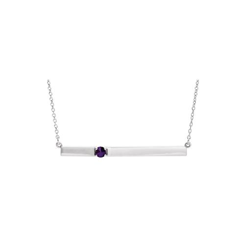 Image 1 of 1.. Elite Jewels Sterling Silver Genuine 3mm Amethyst 0.10 tcw. Gemstone Bar Pendant with 18" Chain