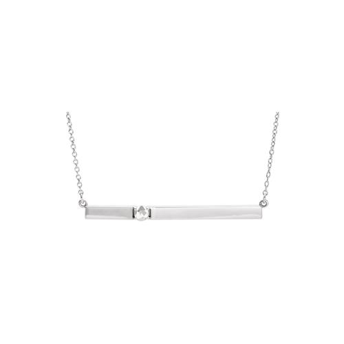 Elite Jewels Sterling Silver Genuine 3mm White Topaz 0.13 tcw. Gemstone Bar Pendant with 18" Chain