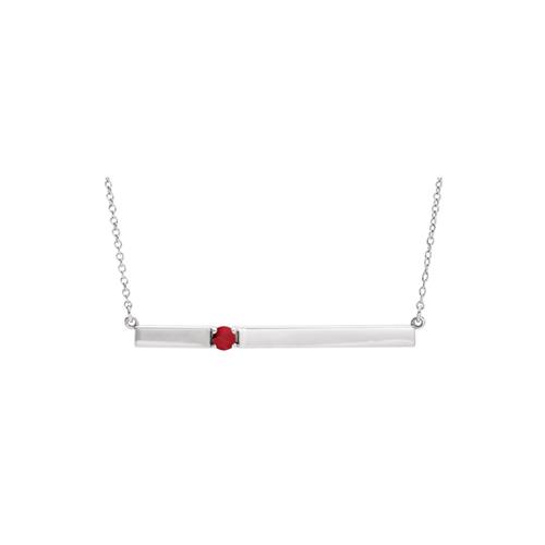 Elite Jewels Sterling Silver 3mm Created Ruby 0.10 tcw. Gemstone Bar Pendant with 18" Chain