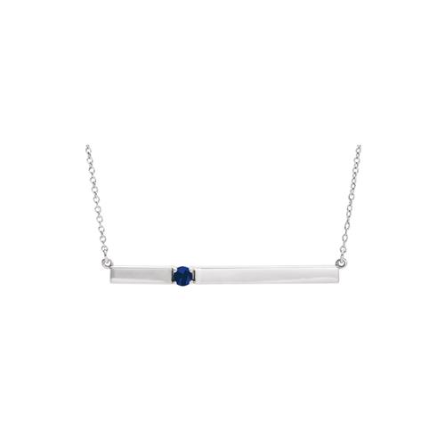 Elite Jewels Sterling Silver 3mm Created Sapphire 0.10 tcw. Gemstone Bar Pendant with 18" Chain