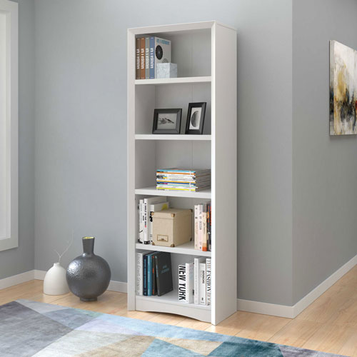 Quadra 71 Contemporary 5 Shelf Bookcase White Faux Woodgrain