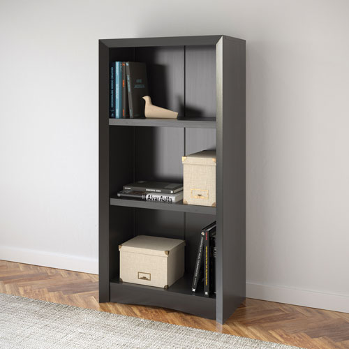Quadra 47" Contemporary 3-Shelf Bookcase - Black Faux Woodgrain