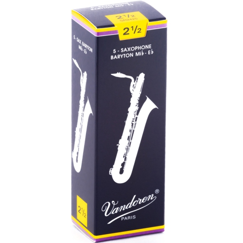 Vandoren Traditional Baritone Saxophone Reeds - #2.5, 5 Box
