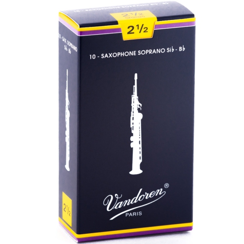 Vandoren Traditional Soprano Saxophone Reeds - #2.5, 10 Box