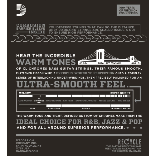 D'Addario XL Chromes Bass Guitar Strings - Light Medium 45-100