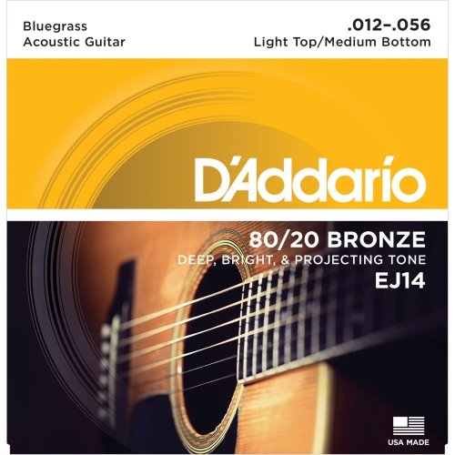 D'ADDARIO  Ej14 80/20 Bronze Acoustic Guitar Strings - Light Top / Medium Bottom 12-56
