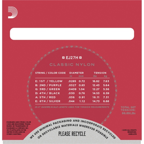 D'Addario EJ27H Student Classical Guitar Strings - Silver Plated Hard