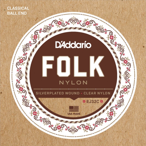 D'Addario EJ32C Folk Nylon Classical Guitar Strings - Ball End Silver Plated