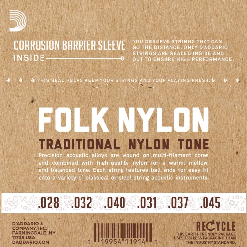 D'Addario EJ32C Folk Nylon Classical Guitar Strings - Ball End Silver Plated