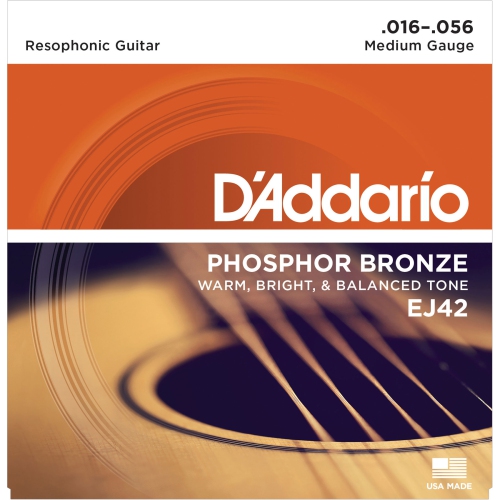 D'Addario EJ42 Phosphor Bronze Resophonic Guitar Strings - Medium 16-56