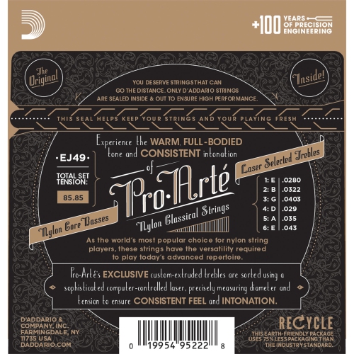 D'Addario Pro-Arte Nylon Core Classical Guitar Strings - 80/20 Silver Plated Wrap Nylon Core Nylon