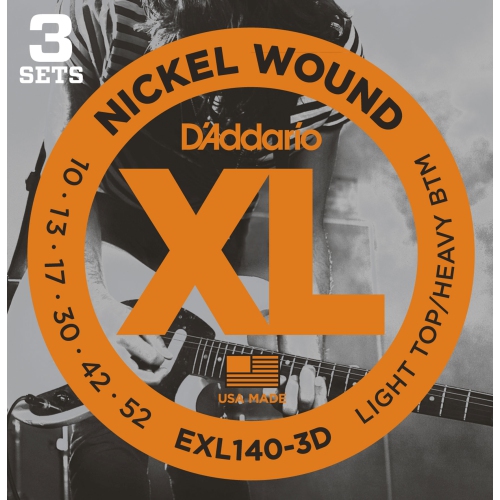 D'Addario XL Nickel Wound Electric Guitar Strings - Light / Heavy 3 Pack