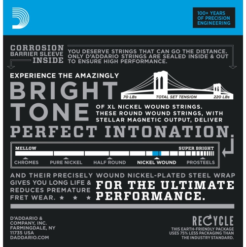 D'Addario XL Nickel Wound Electric Guitar Strings - Light / Heavy 3 Pack