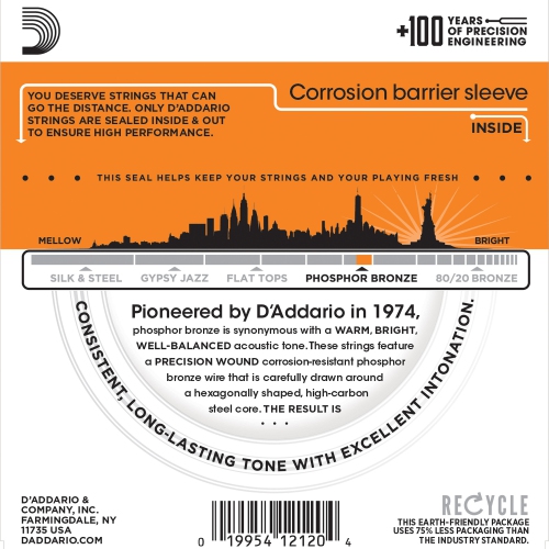 D'Addario Phosphor Bronze 12-String Acoustic Guitar Strings - Extra Light 9-45