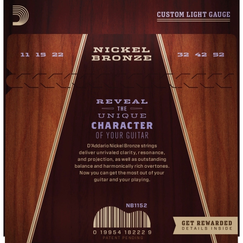 D'Addario NB1152 Nickel Bronze Acoustic Guitar Strings - Custom Light 11-52