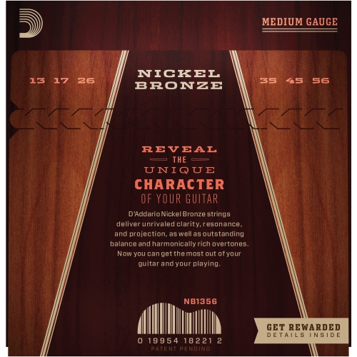 D'Addario NB1356 Nickel Bronze Acoustic Guitar Strings - Medium 13-56