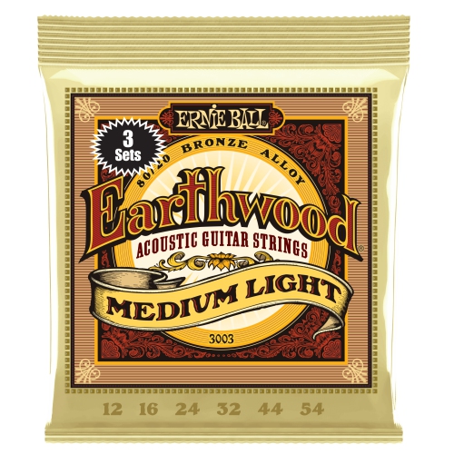 Ernie Ball P03003 Earthwood 80/20 Bronze Acoustic Guitar Strings - Medium Light 3 Pack