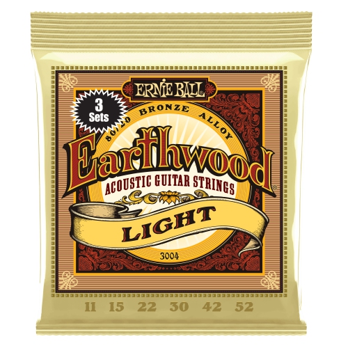 Ernie Ball P03004 Earthwood 80/20 Bronze Acoustic Guitar Strings - Light 3 Pack