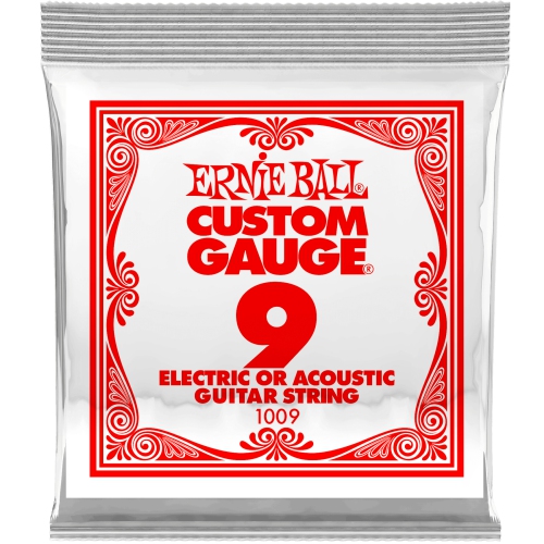 Ernie Ball P01009 Plain Steel Electric or Acoustic Guitar String - 9