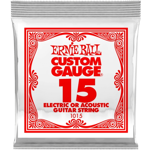Ernie Ball P01015 Plain Steel Electric or Acoustic Guitar String - 15